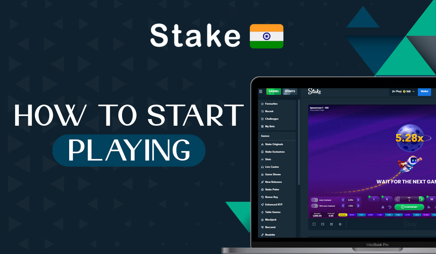 Instructions to start playing Spaceman at Stake casino