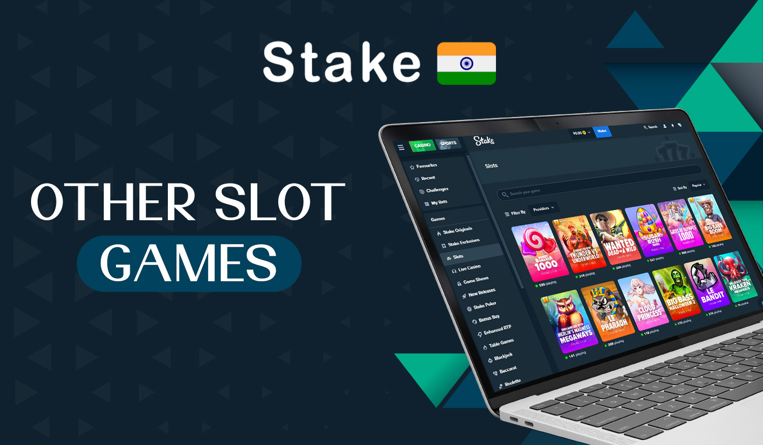 Slot games available at Stake casino India